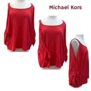 Michael Kors Papaya Orange Jersey Ruched Cold Shoulder